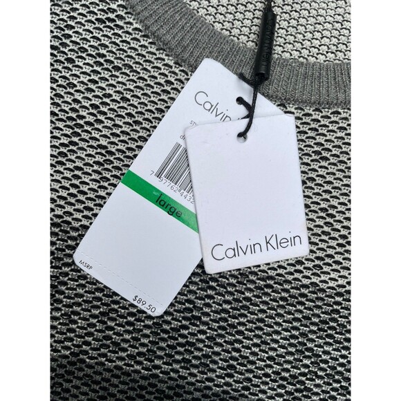 Calvin Klein Men’s Black Gray Striped Knit Pullover Sweater Sz L NWT 100% Cotton - Picture 10 of 15